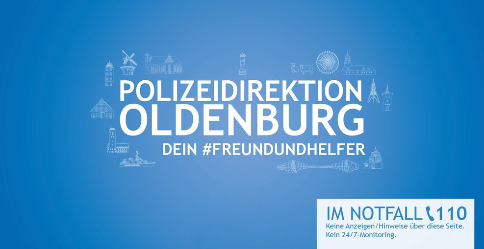 Imagebild der Polizeidirektion Oldenburg mit dem Hinweis im Notfall 110